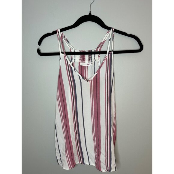 SO Tops - SO Double Strap Smocked Back V-Neck Tank Top Women's Sz Small Summer Casual